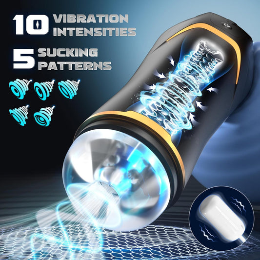 Real-Texture Men's Masturbator - Hands-Free with Suction and Vibration Modes - Automatic - In-and-Out Motion
