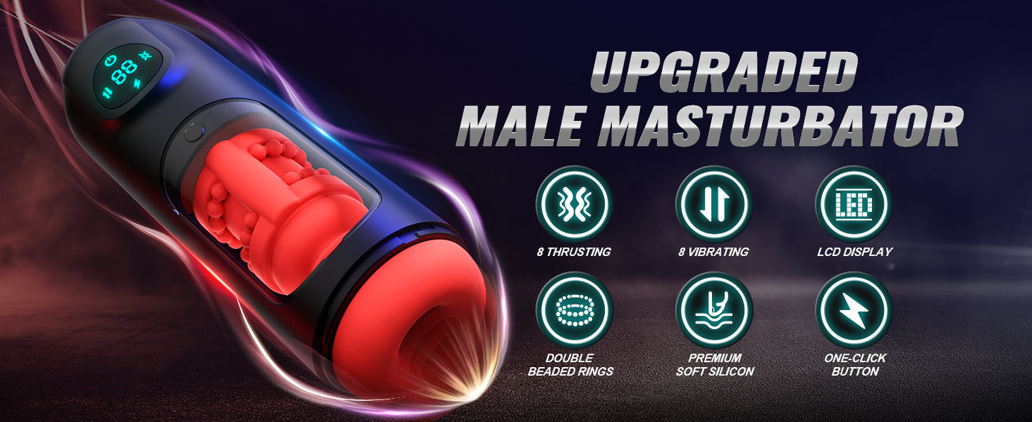 Masturbator Adult Toys Male Pussy, 8 Vibrating & 8 Thrusting LCD Display, Penis Pump