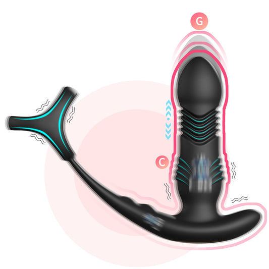 3-in-1 Vibrating Prostate Massagers with Penile Ring - Remote-Controlled Anal Vibrator - Black