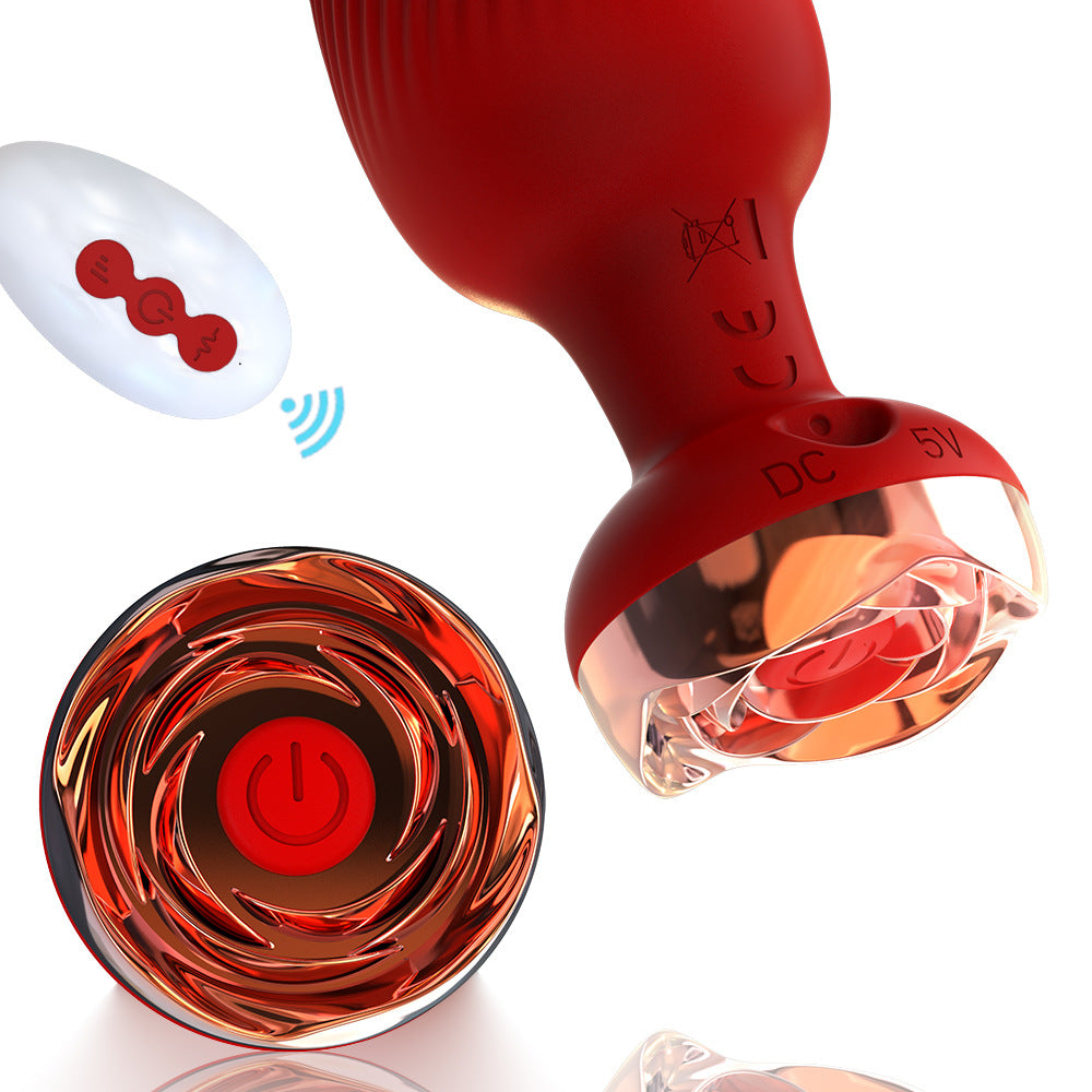 Remote Control Rechargeable Vibrating Silicone Jewelled Butt Plug - Red