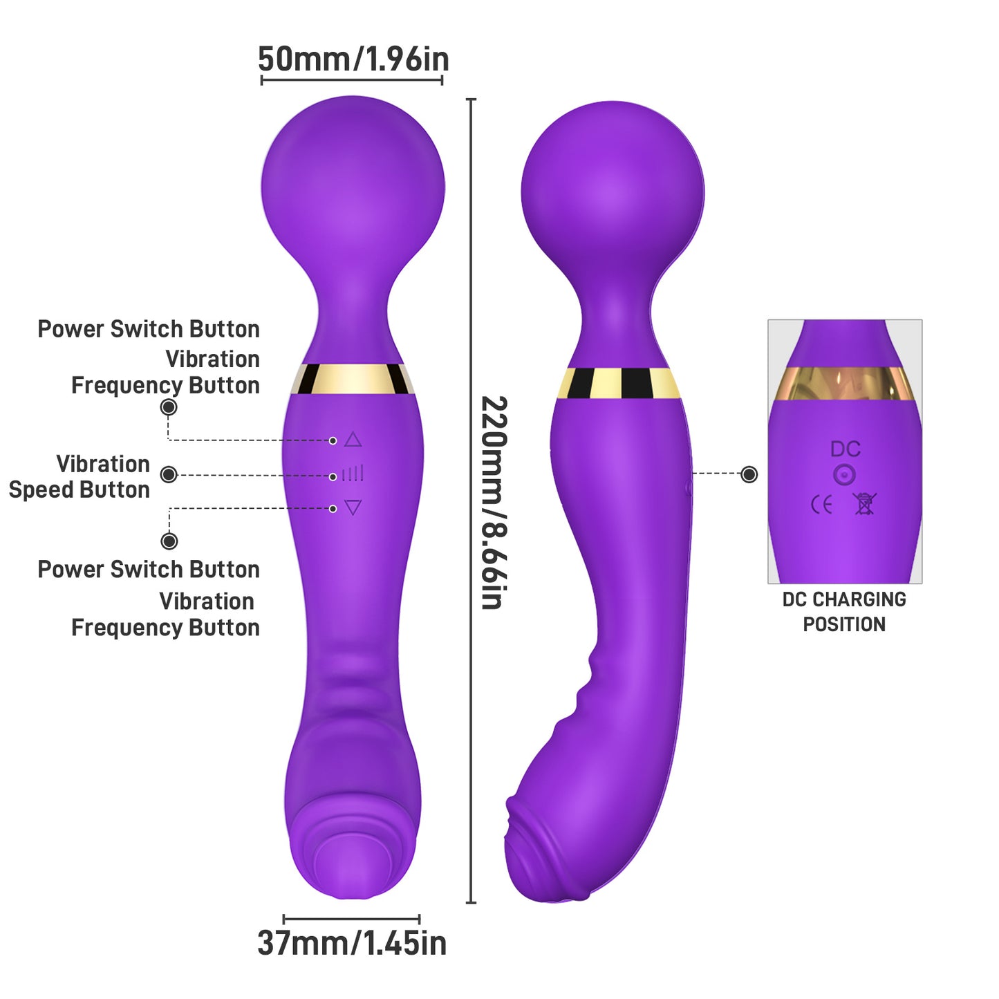 22cm 2-Way Wand Vibromasseur: Wireless with 20 powerful speed modes - 8 therapeutic massage settings - USB rechargeable