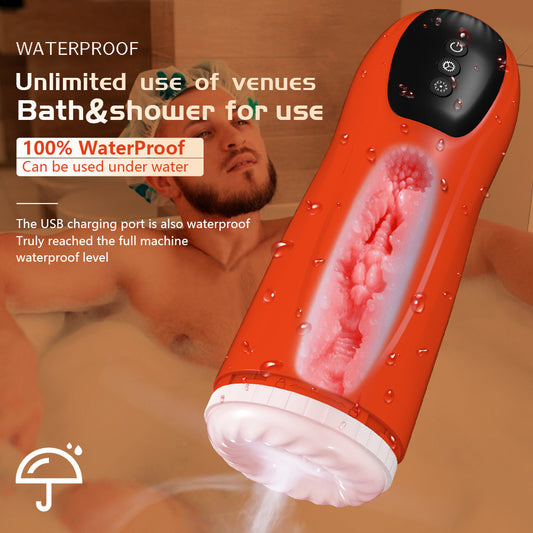 Automatic Heating Hands-Free Male Masturbator with 7 Telescopic and Rotating Modes - Ultra Realistic Vagina