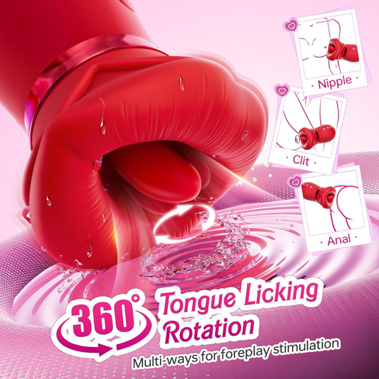 Vibromasseur for Women - Powerful Clitoral Stimulator - 10 Licking Tongue Patterns - 360° Rotation - Vibrating Dildo - Sexual Toy
