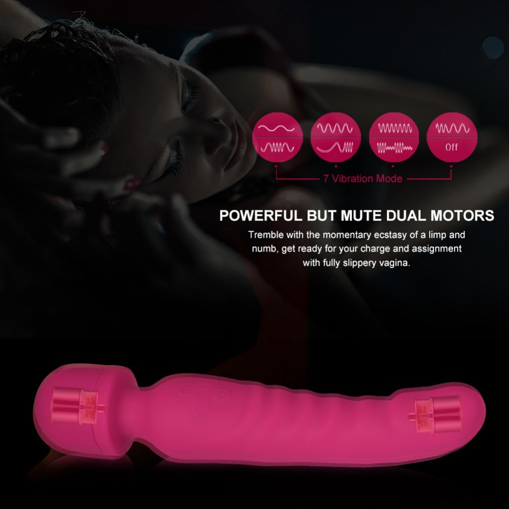 22cm 2-Way Vibromasseur Wand: Wireless with 7 powerful vibration modes - Dual motors - Rechargeable via USB - Personal therapeutic massager
