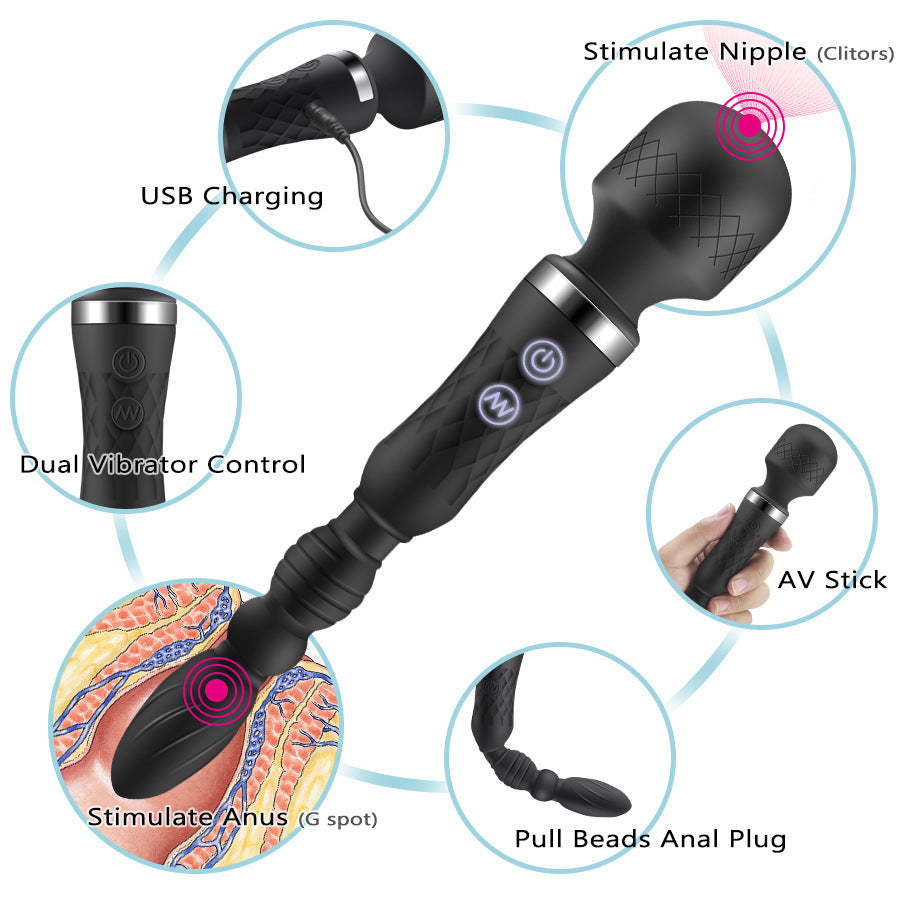 G-Spot Double Head Magic Wand Vibration Anal Plug Beads