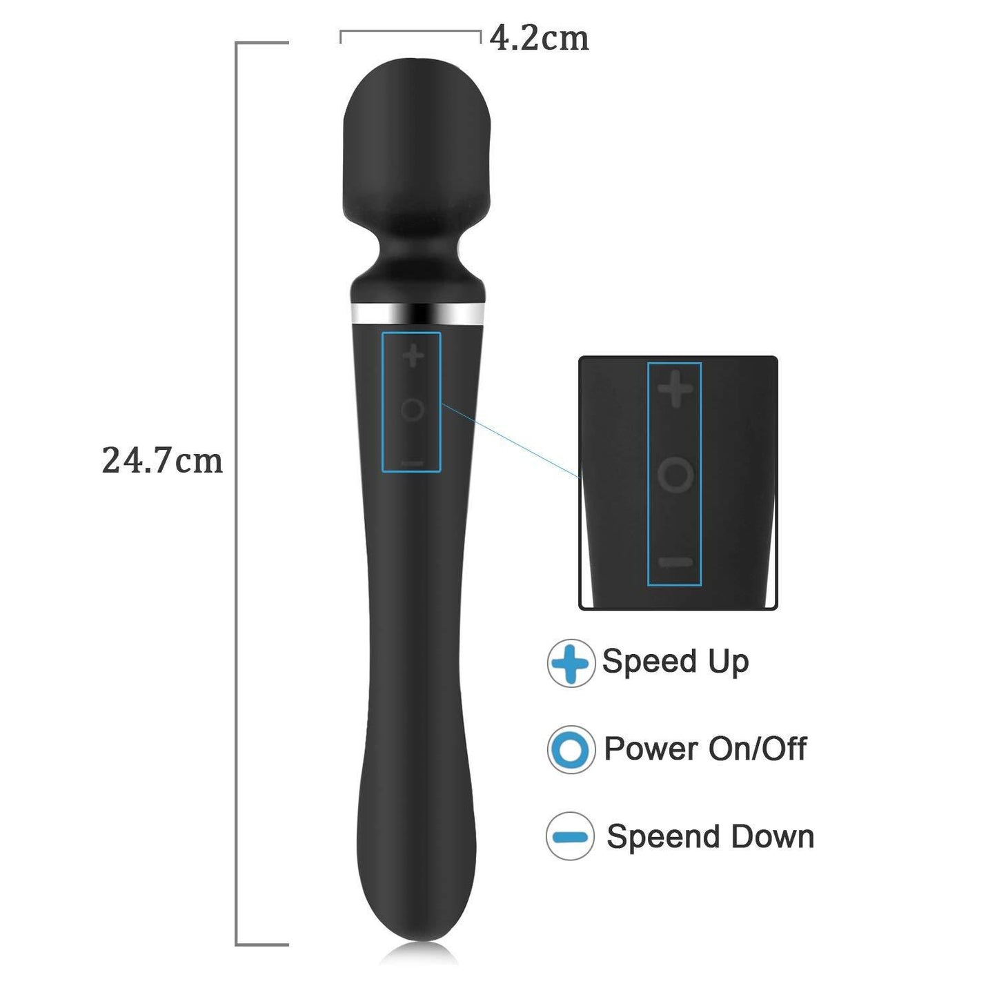 24.5cm Double-Sided Wand Vibrator - Wireless with 10 powerful speed modes - Personal Therapeutic Massager - USB Rechargeable