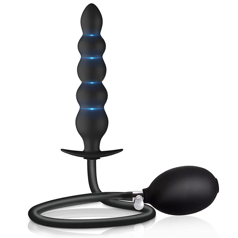 Inflatable Anal Beaded Plug - Black