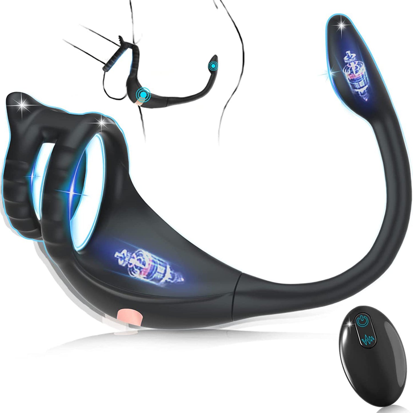 3-in-1 Anal Plug - Vibrating Prostate Ring with Remote Control - Black