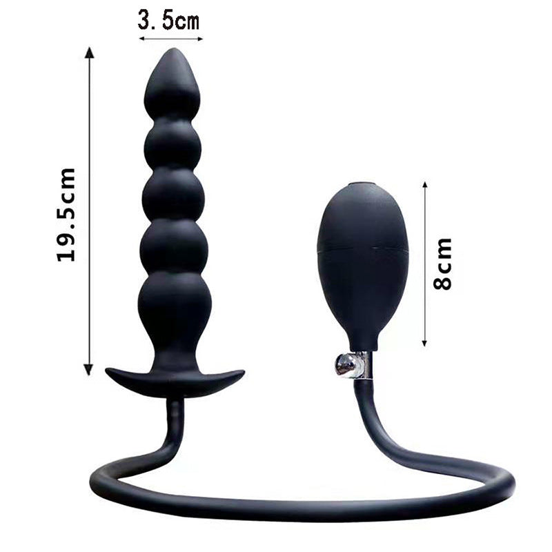 Inflatable Anal Beaded Plug - Black