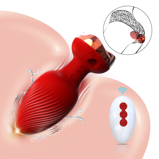 Remote Control Rechargeable Vibrating Silicone Jewelled Butt Plug - Red