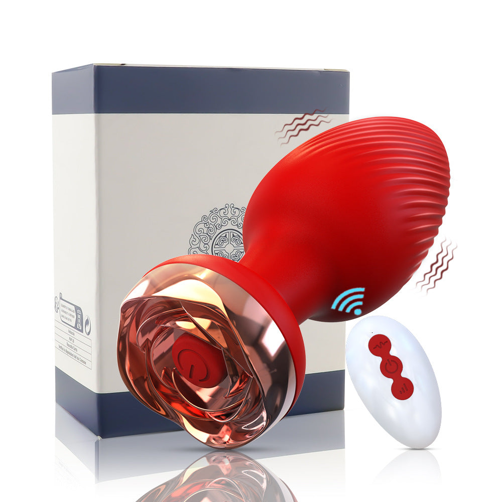 Remote Control Rechargeable Vibrating Silicone Jewelled Butt Plug - Red