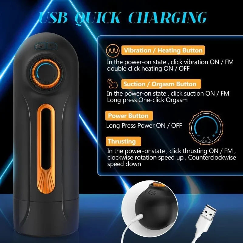 Heating Automatic Masturbator Hands Free with Suction and Rotation Modes - Back and Forth Suction