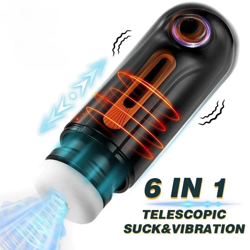 Heating Automatic Masturbator Hands Free with Suction and Rotation Modes - Back and Forth Suction