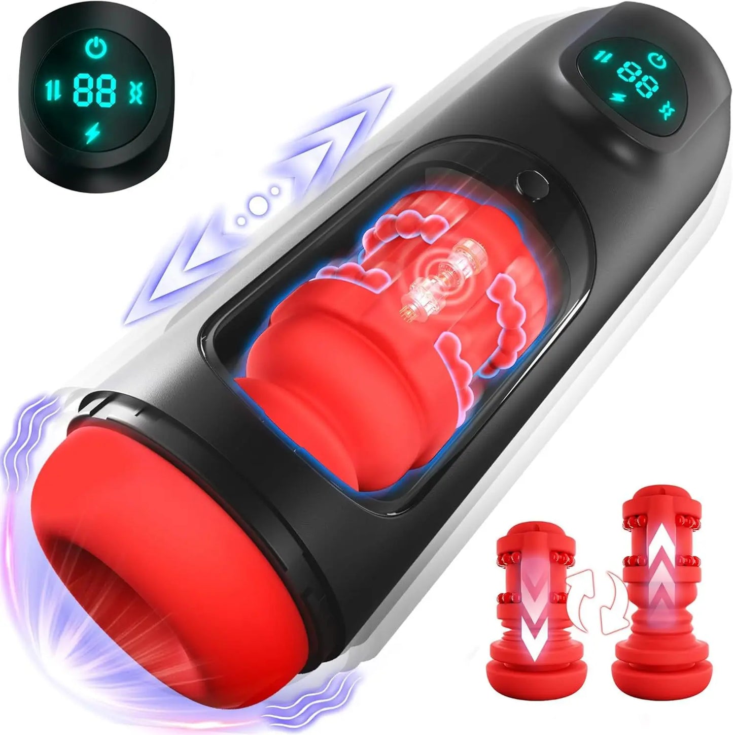 Masturbator Adult Toys Male Pussy, 8 Vibrating & 8 Thrusting LCD Display, Penis Pump