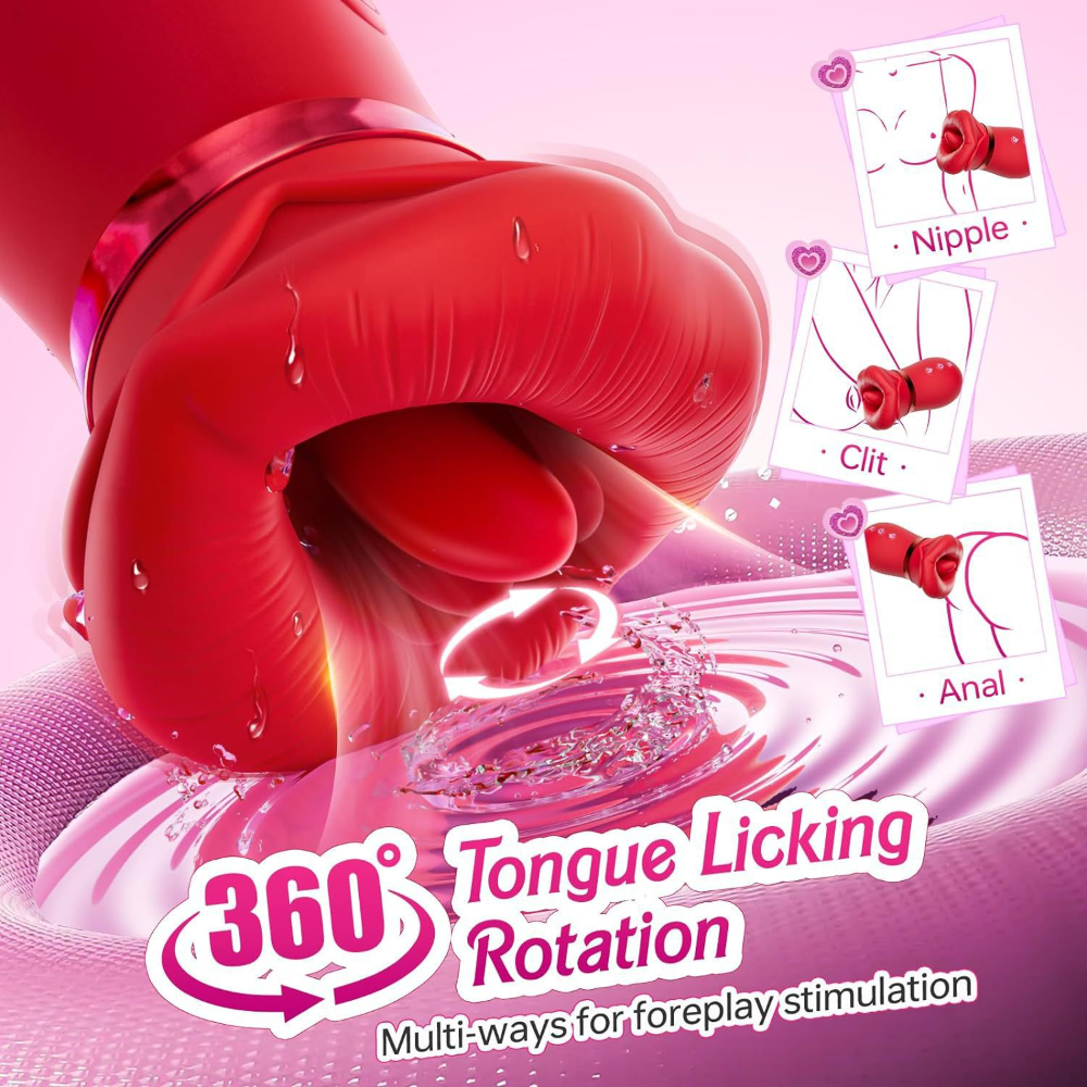 Vibromasseur for Women - Powerful Clitoral Stimulator - 10 Licking Tongue Patterns - 360° Rotation - Vibrating Dildo - Sexual Toy