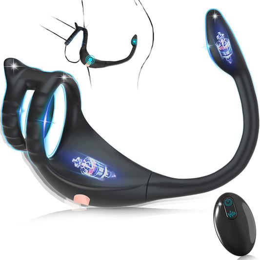 3-in-1 Anal Plug - Vibrating Prostate Ring with Remote Control - Black